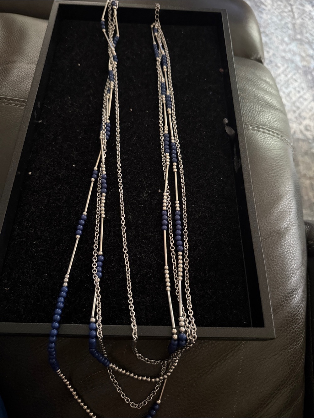 Premier Designs Silver Tone Multi-Strand Blue Beaded Layered Necklace